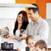 Family cooking dinner